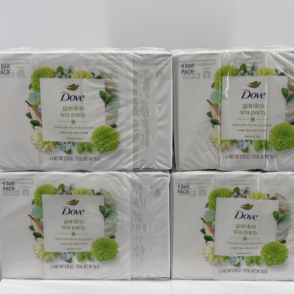 Dove Soap Garden Tea Party English Pear Blossom 4 Packs, 16 Bars, 3.75 oz Each